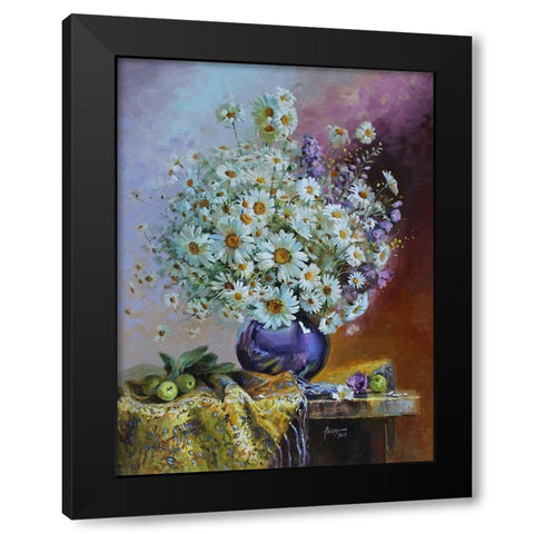 Bouquet of Daisies Black Modern Wood Framed Art Print with Double Matting by Rogozina, Svetlana