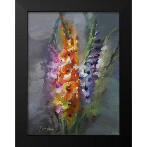 Bouquet with Gladiolus Black Modern Wood Framed Art Print by Rogozina, Svetlana