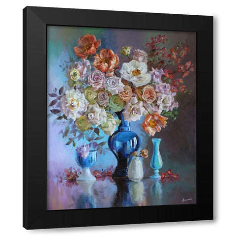 Big Bouquet of Tender Roses Black Modern Wood Framed Art Print with Double Matting by Rogozina, Svetlana