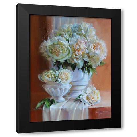 White Peonies II Black Modern Wood Framed Art Print by Rogozina, Svetlana
