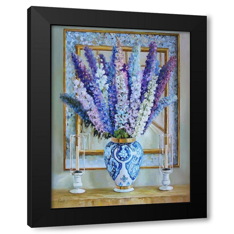 Delphinium Flowers Black Modern Wood Framed Art Print with Double Matting by Rogozina, Svetlana