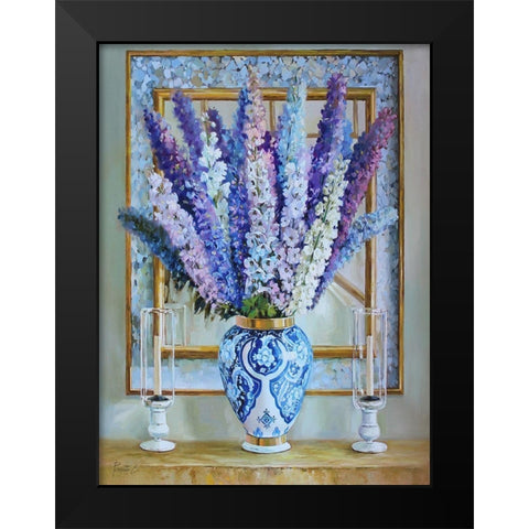 Delphinium Flowers Black Modern Wood Framed Art Print by Rogozina, Svetlana