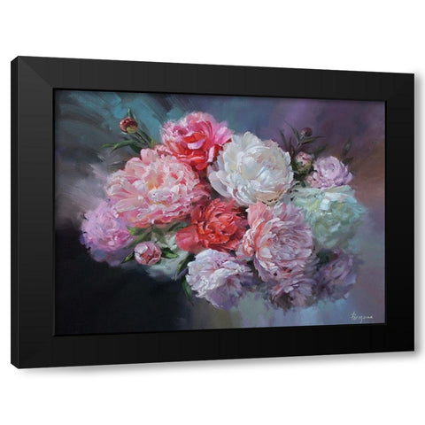 Just Peonies Black Modern Wood Framed Art Print by Rogozina, Svetlana