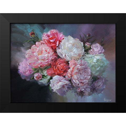 Just Peonies Black Modern Wood Framed Art Print by Rogozina, Svetlana