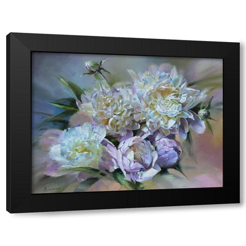 Tender Peonies II Black Modern Wood Framed Art Print by Rogozina, Svetlana