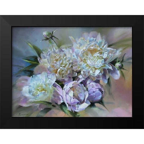 Tender Peonies II Black Modern Wood Framed Art Print by Rogozina, Svetlana