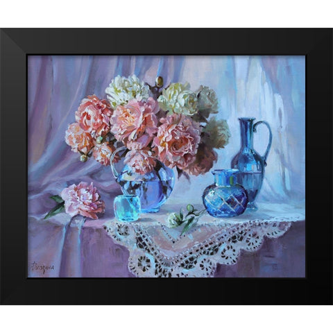 Flowers and Glass Black Modern Wood Framed Art Print by Rogozina, Svetlana