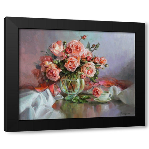 Still Life with Roses Black Modern Wood Framed Art Print with Double Matting by Rogozina, Svetlana