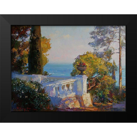 White Terrace by the Sea Black Modern Wood Framed Art Print by Sviridov, Sergei