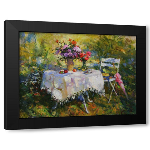 A Table in Garden IV Black Modern Wood Framed Art Print by Sviridov, Sergei