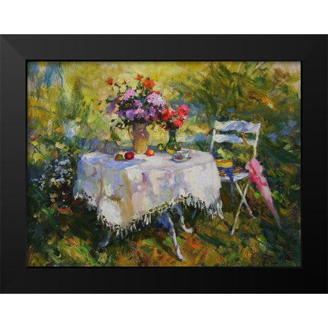A Table in Garden IV Black Modern Wood Framed Art Print by Sviridov, Sergei