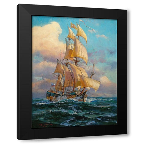 Sailing Boat I Black Modern Wood Framed Art Print by Sviridov, Sergei