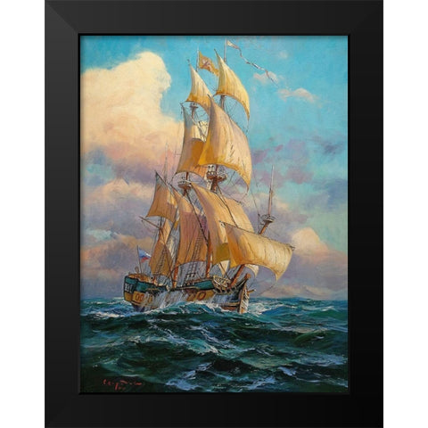 Sailing Boat I Black Modern Wood Framed Art Print by Sviridov, Sergei