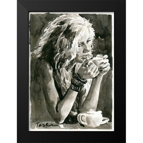 Angelic Look Black Modern Wood Framed Art Print by Tashe