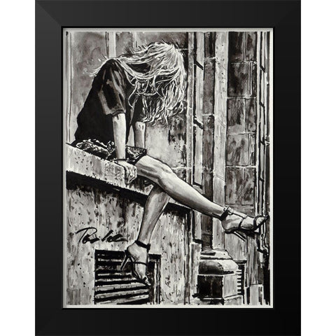 Just Happy Black Modern Wood Framed Art Print by Tashe
