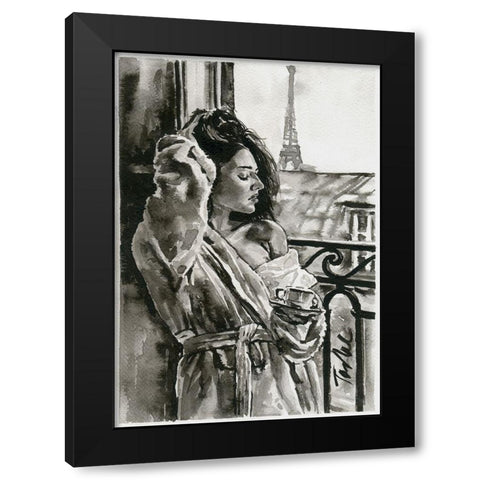 Morning in Paris Black Modern Wood Framed Art Print by Tashe