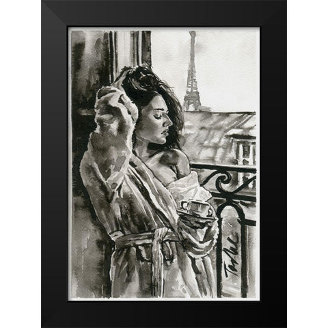 Morning in Paris Black Modern Wood Framed Art Print by Tashe