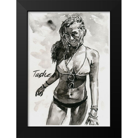 Just Happy Black Modern Wood Framed Art Print by Tashe