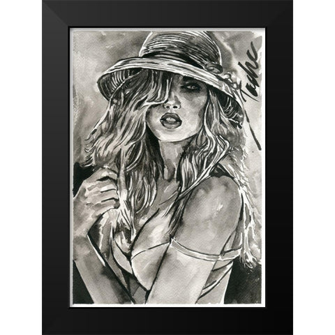 Sunkissed Girl Black Modern Wood Framed Art Print by Tashe