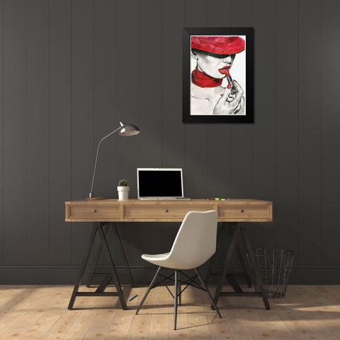 Ready for Kiss Black Modern Wood Framed Art Print by Tashe