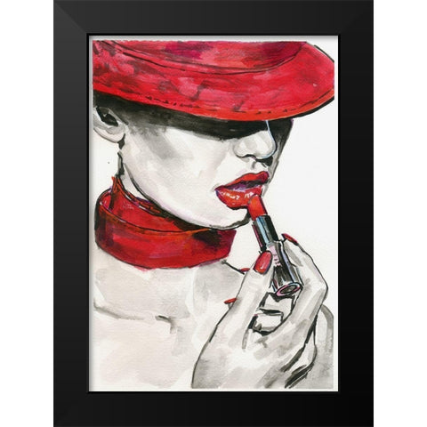 Ready for Kiss Black Modern Wood Framed Art Print by Tashe