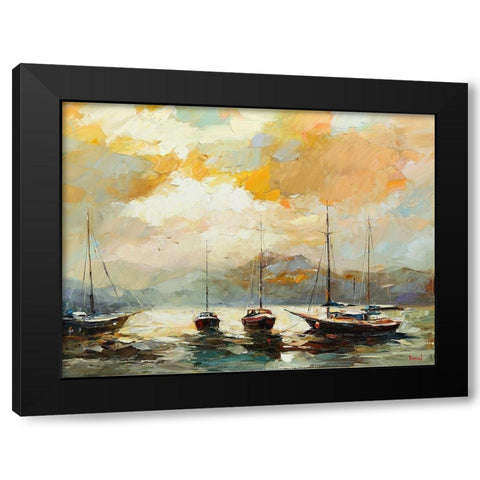 Boats by Sunset Black Modern Wood Framed Art Print with Double Matting by Bond