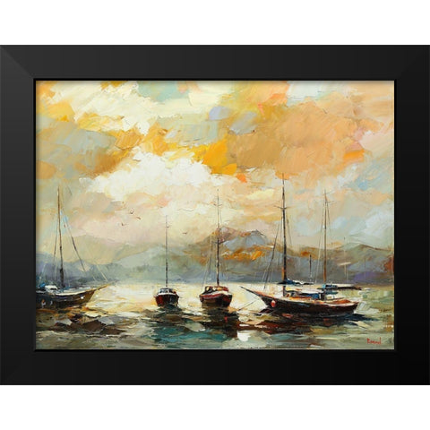 Boats by Sunset Black Modern Wood Framed Art Print by Bond