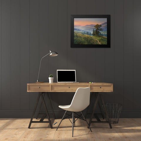 A New Day in the Mountain Black Modern Wood Framed Art Print by Yushkevich, Viktor