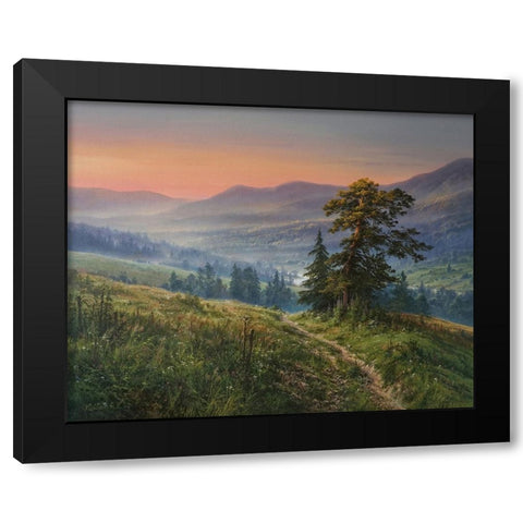 A New Day in the Mountain Black Modern Wood Framed Art Print by Yushkevich, Viktor