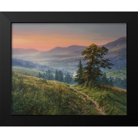 A New Day in the Mountain Black Modern Wood Framed Art Print by Yushkevich, Viktor