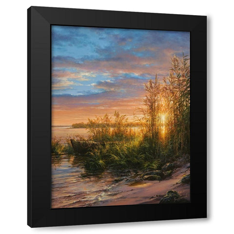 Sunset on the River Black Modern Wood Framed Art Print by Yushkevich, Viktor