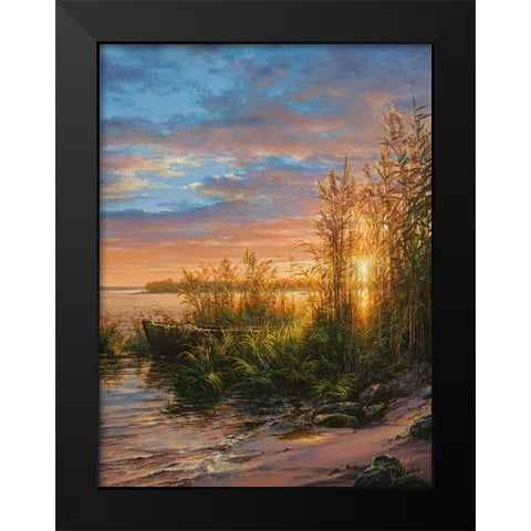 Sunset on the River Black Modern Wood Framed Art Print by Yushkevich, Viktor