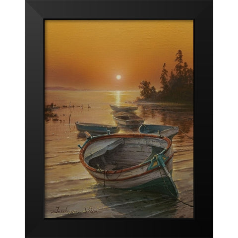 Sunset on the Sea Black Modern Wood Framed Art Print by Yushkevich, Viktor