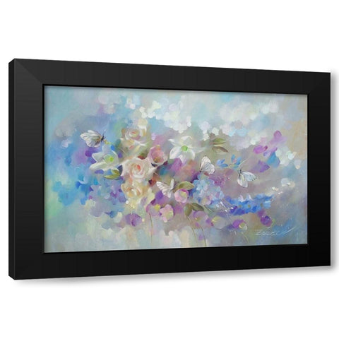 White Butterflies on Flowers Black Modern Wood Framed Art Print by Zareckaye, Tatiana