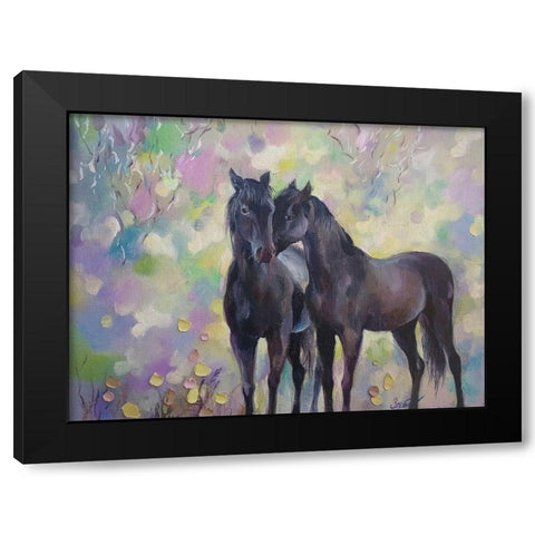Horses in Love III Black Modern Wood Framed Art Print with Double Matting by Zareckaye, Tatiana