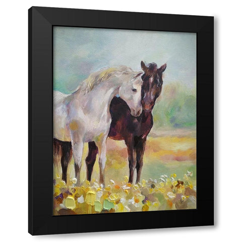 Horses in Love IV Black Modern Wood Framed Art Print by Zareckaye, Tatiana