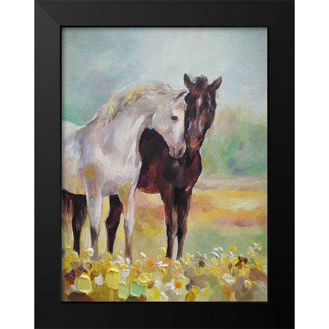 Horses in Love IV Black Modern Wood Framed Art Print by Zareckaye, Tatiana