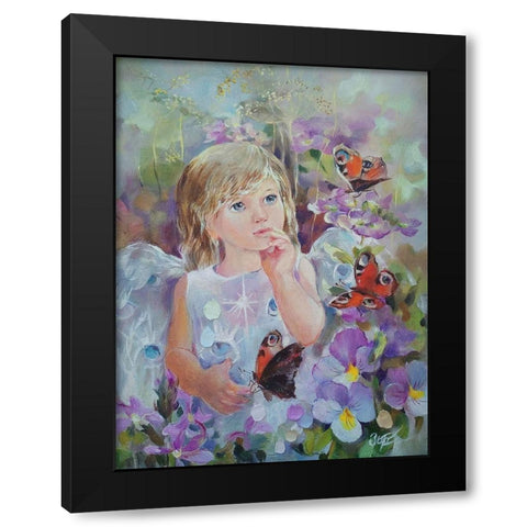 Fairy with Butterflies Black Modern Wood Framed Art Print by Zareckaye, Tatiana