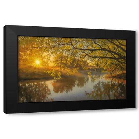 Sunrise above the  River Black Modern Wood Framed Art Print with Double Matting by Adamov, Alexey
