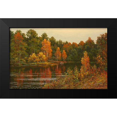 Autumn River Black Modern Wood Framed Art Print by Adamov, Alexey