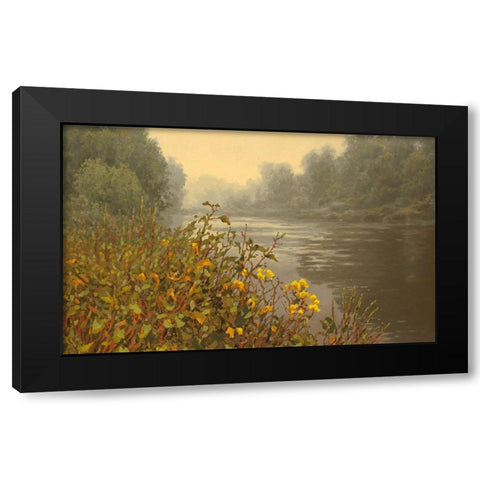 Yellow Flowers by the River Black Modern Wood Framed Art Print by Adamov, Alexey