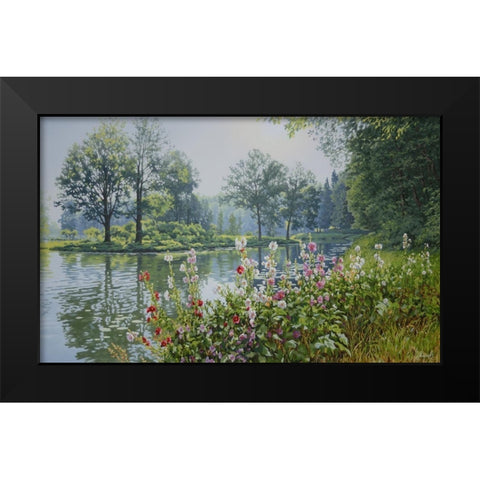Flowers by the Sea Black Modern Wood Framed Art Print by Adamov, Alexey