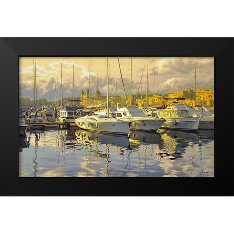Yacht Marine Black Modern Wood Framed Art Print by Adamov, Alexey