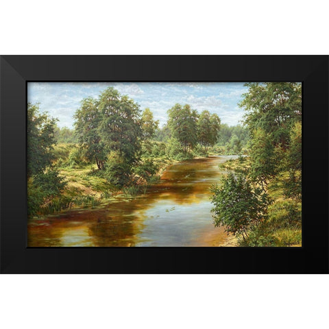 Slowly River Black Modern Wood Framed Art Print by Davutov, Ilfat