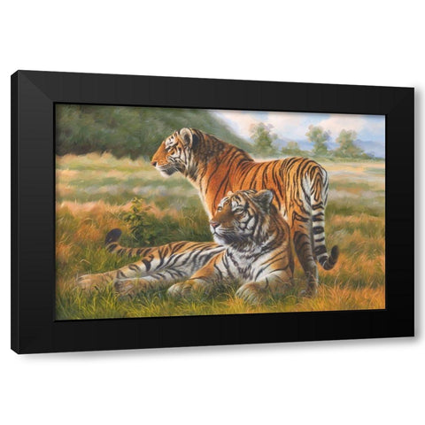 Two Tiger Black Modern Wood Framed Art Print by Roland, Henry