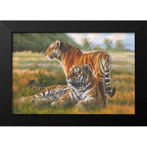 Two Tiger Black Modern Wood Framed Art Print by Roland, Henry
