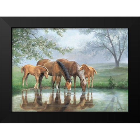 Drinking Horses Black Modern Wood Framed Art Print by Jackson