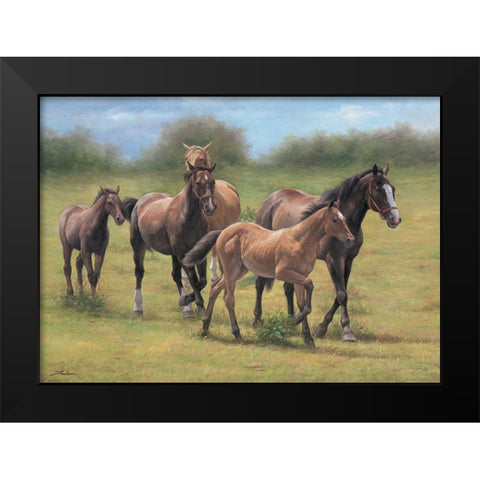 Running Horses Black Modern Wood Framed Art Print by Jackson