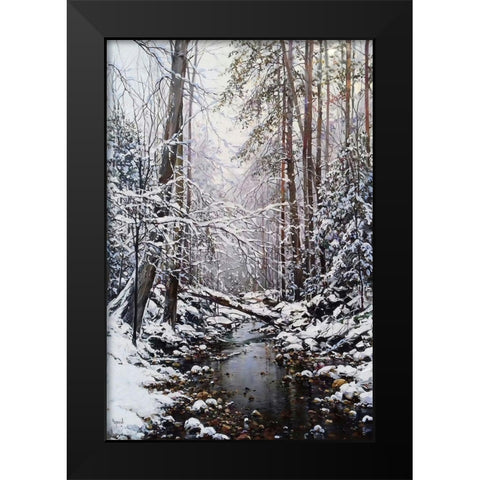 First Snow in December Black Modern Wood Framed Art Print by Cernov, Ivan