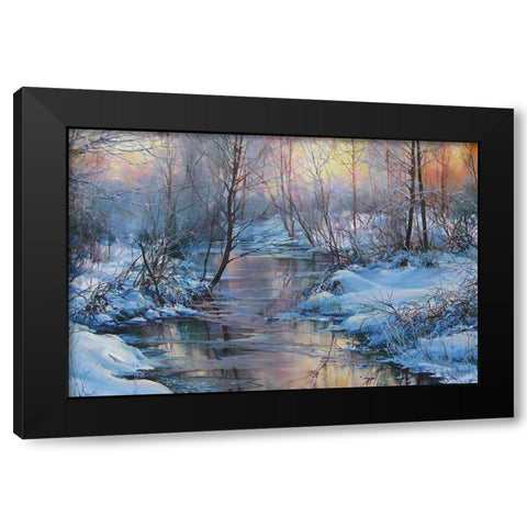 Winter River Black Modern Wood Framed Art Print with Double Matting by Cernov, Ivan